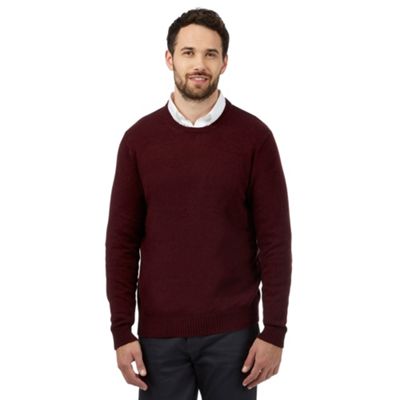 The Collection Big and tall dark red ribbed trim lambswool blend jumper